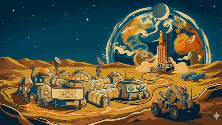 Запуск миссии Артемида на Луну — ракета SLS на старте среди огня