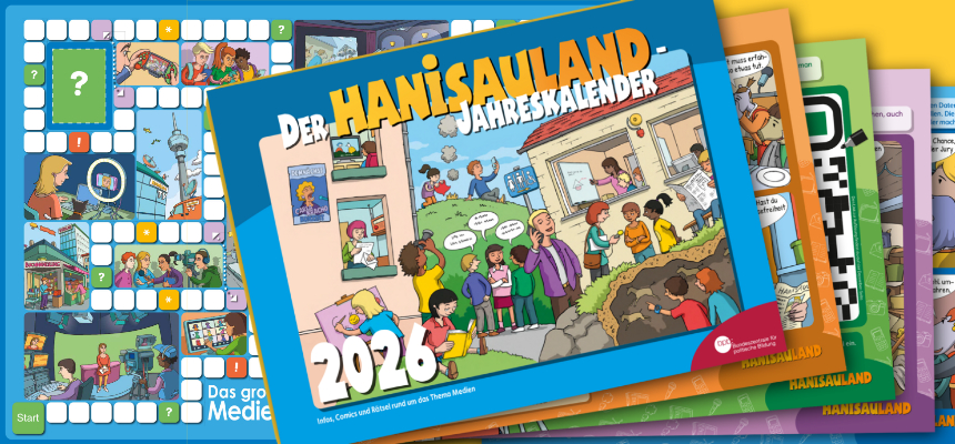 Das große Medienspiel & Der Hanisauland Jahreskalender 2026 der Bundeszentrale für politische Bildung