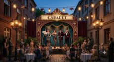 Sommerkabarett in Leipzig — Die Schauspieler des Theaters Die Academixer treten auf einer Open-Air-Bühne im Innenhof des Paulaner Palais vor Publikum auf